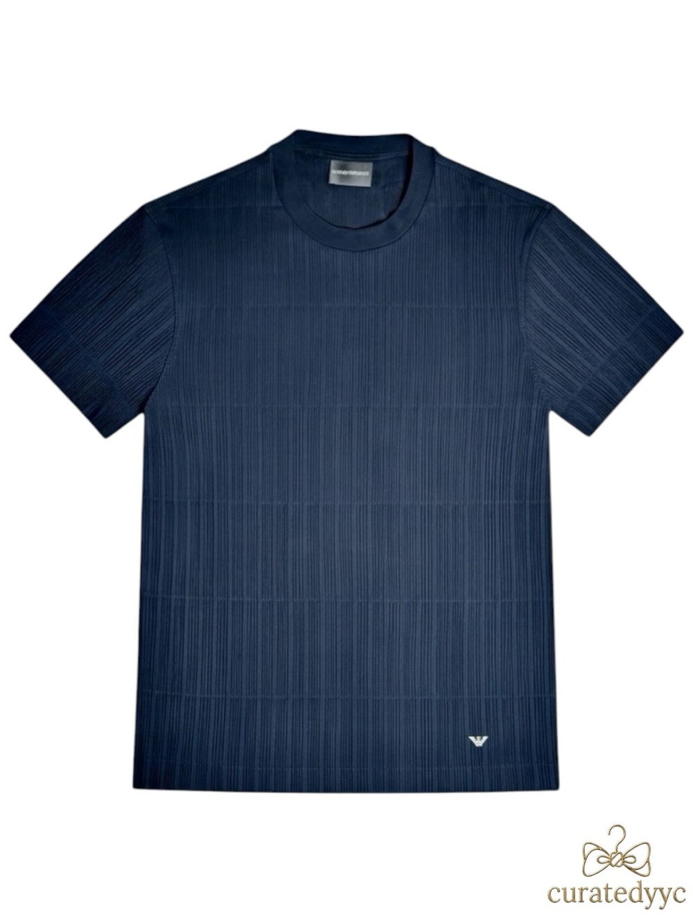Emporio Armani Embossed Jacquard Striped Jersey T-Shirt Dark Navy - Medium